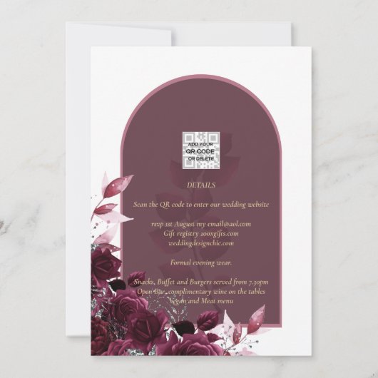 Wine Burgundy Rozen Gold Text Weddenschap Kaart (Achterkant)