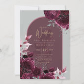 Wine Burgundy Rozen Gold Text Weddenschap Kaart (Voorkant)