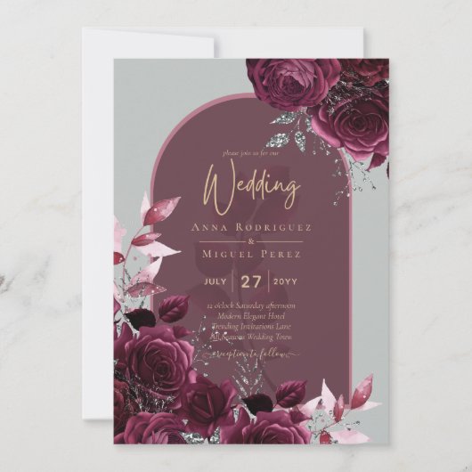 Wine Burgundy Rozen Gold Text Weddenschap Kaart (Voorkant)