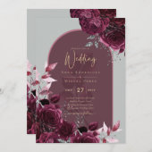 Wine Burgundy Rozen Gold Text Weddenschap Kaart (Voorkant / Achterkant)