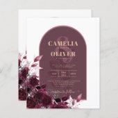 Wine Burgundy Rozen Gold Text Wedding INVITE (Voorkant / Achterkant)