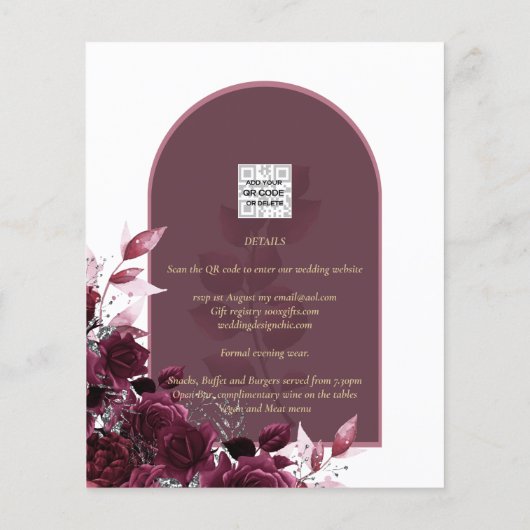 Wine Burgundy Rozen Gold Text Wedding INVITE (Achterkant)