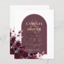 Wine Burgundy Rozen Gold Text Wedding INVITE
