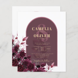 Wine Burgundy Rozen Gold Text Wedding INVITE