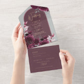 Wine Burgundy Rozen Gold Text Wedding INVITE All In One Uitnodiging (Afscheurbaar)