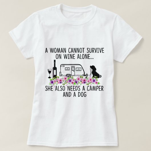 Wine Camper Dog Floral Quote Design T-shirt (Design voorkant)