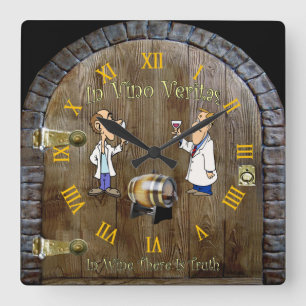 Wine Cellar Clock ~ Man Cave ~ In Vino Veritas ~ Vierkante Klok