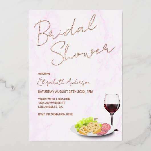 Wine & Charcuterie Bridal Shower Folie Uitnodiging (Voorkant)