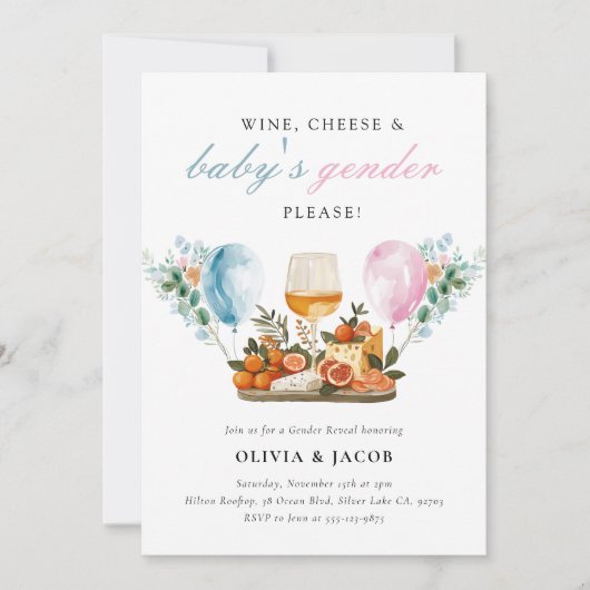 Wine & Cheese Gender Reveal Party Kaart (Voorkant)