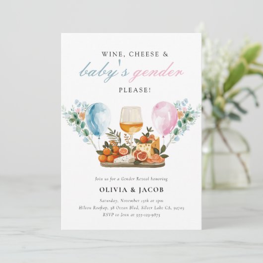 Wine & Cheese Gender Reveal Party Kaart (Staand voorkant)