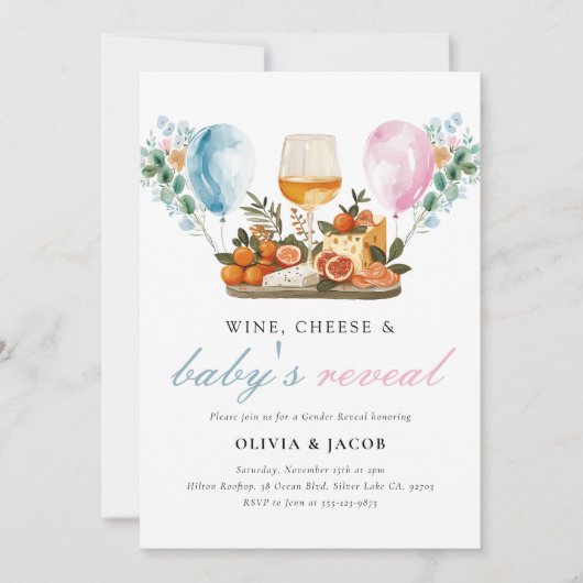 Wine & Cheese Gender Reveal Party Kaart (Voorkant)