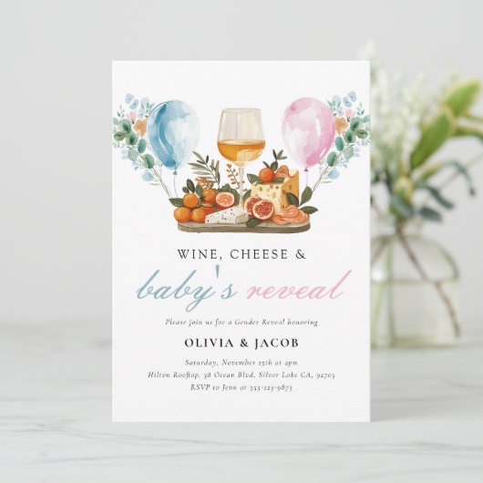 Wine & Cheese Gender Reveal Party Kaart (Staand voorkant)