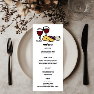 Wine & Cheese Schattige Doodle Sketch Modern CUSTO Menu
