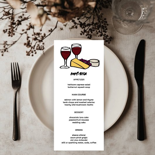 Wine & Cheese Schattige Doodle Sketch Modern CUSTO Menu
