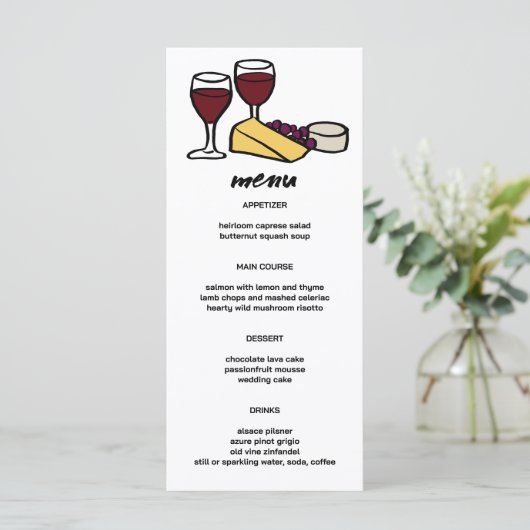 Wine & Cheese Schattige Doodle Sketch Modern CUSTO Menu (Staand voorkant)