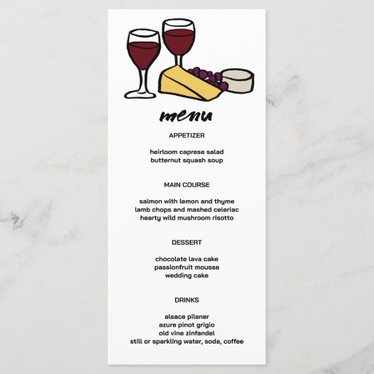 Wine & Cheese Schattige Doodle Sketch Modern CUSTO Menu (Voorkant)