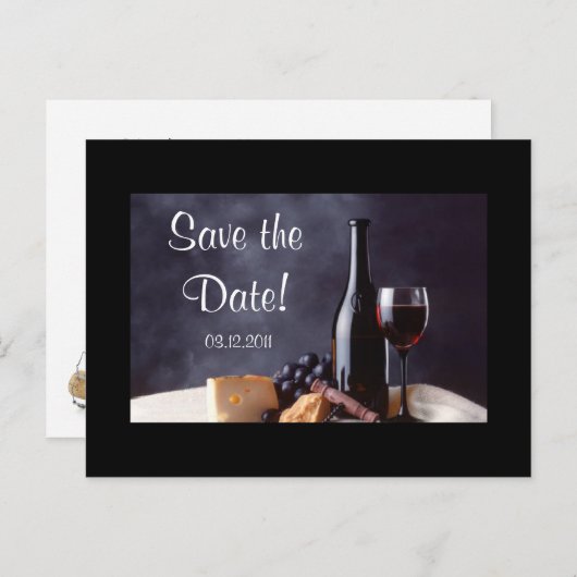 Wine_Cheese Sla de datum op! Aankondigingskaart (Voorkant / Achterkant)
