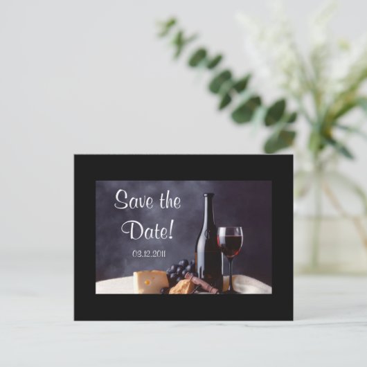 Wine_Cheese Sla de datum op! Aankondigingskaart (Staand voorkant)