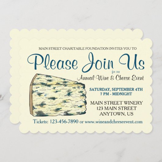 Wine Cheese Tasting Cocktail Party Stilton Blue Kaart (Voorkant / Achterkant)