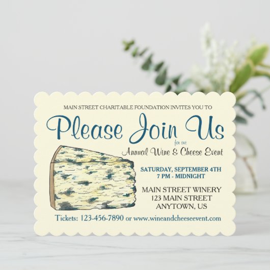 Wine Cheese Tasting Cocktail Party Stilton Blue Kaart (Staand voorkant)