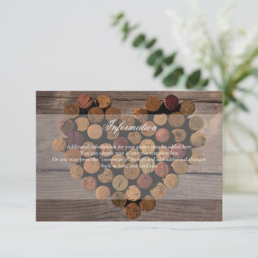 Wine Cork Rustieke informatie Kaart (Staand voorkant)