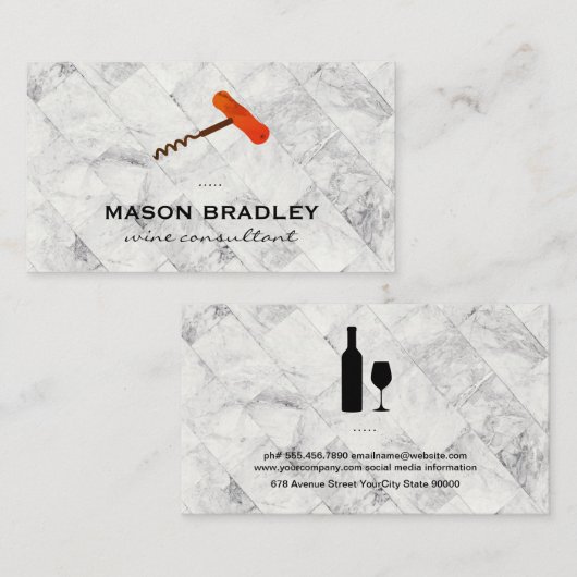 Wine Corkschroef | Marble Tile Visitekaartje (Voorkant / Achterkant)