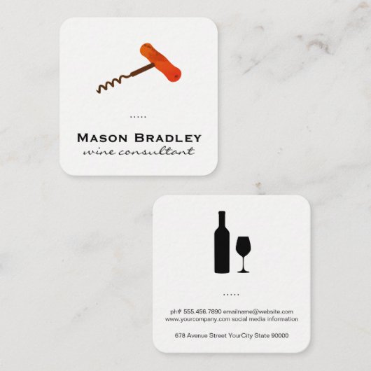 Wine Corkschroef Vierkante Visitekaartje (Voorkant / Achterkant)