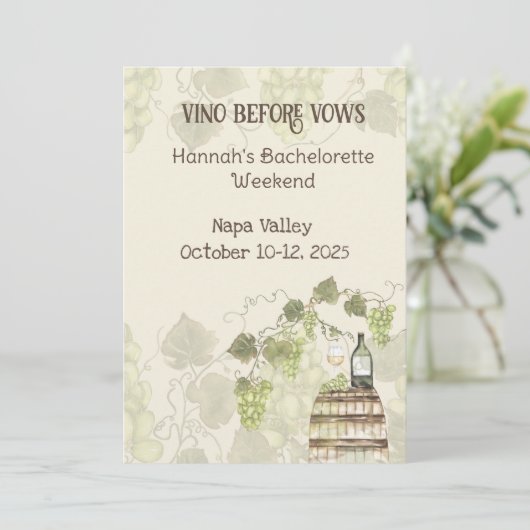 Wine Country Bachelorette Party Uitnodiging (Staand voorkant)