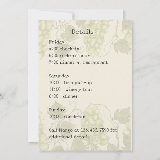 Wine Country Bachelorette Party Uitnodiging (Achterkant)