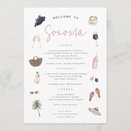 Wine Country Bachelorette Weekend Route Kaart (Voorkant)