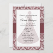 Wine Damask Bridal Shower Invitation Kaart (Voorkant)