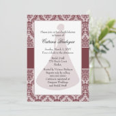 Wine Damask Bridal Shower Invitation Kaart (Staand voorkant)