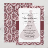 Wine Damask Bridal Shower Invitation Kaart (Voorkant / Achterkant)