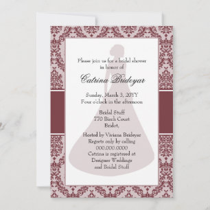 Wine Damask Bridal Shower Invitation Kaart