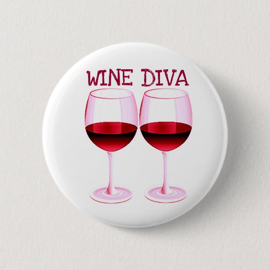 "WINE DIVA" MET RODE WIJNAFDRUKKING RONDE BUTTON 5,7 CM (Voorkant)