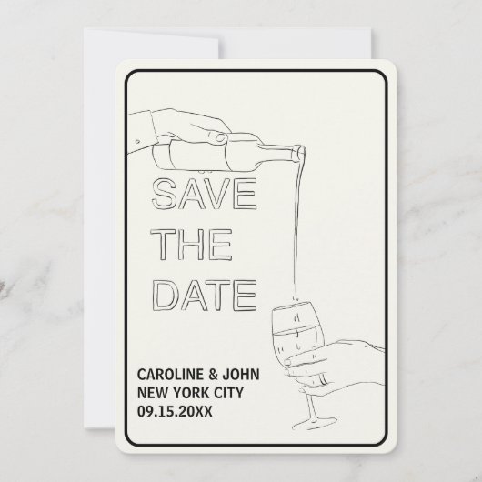 Wine Doodle Wedding Save the Date Kaart (Voorkant)