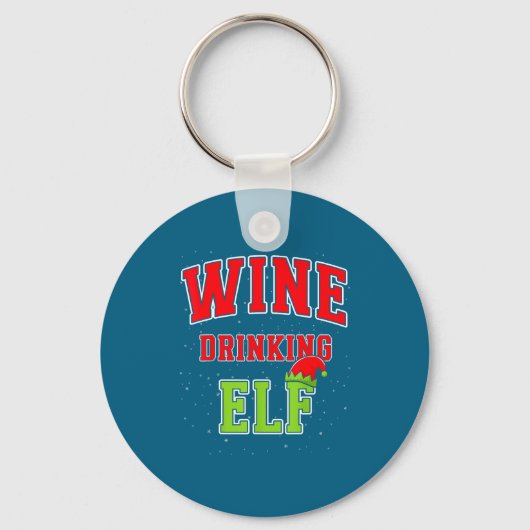 Wine Drinking Elf Christmas Family Matching Group Sleutelhanger (Voorkant)