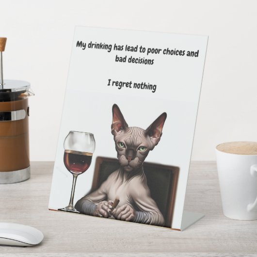 Wine Drinking Sphynx Reclamebord Met Voetstuk (Insitu)