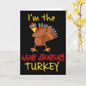 Wine Drinking Turkey Matching Family Thanksgiving Kaart (Gele Bloem)
