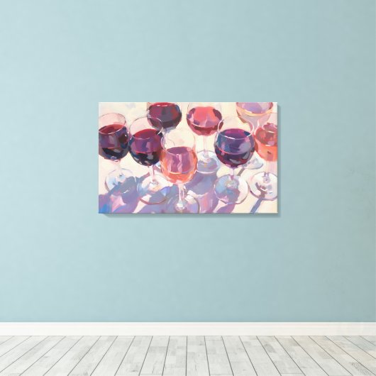 Wine drinks Red Tropical pink wine drink set  Canvas Afdruk (Insitu (Houten vloer))