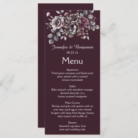 Wine, Dusty Purple, Dark Teal Wedding | Menu (Voorkant / Achterkant)