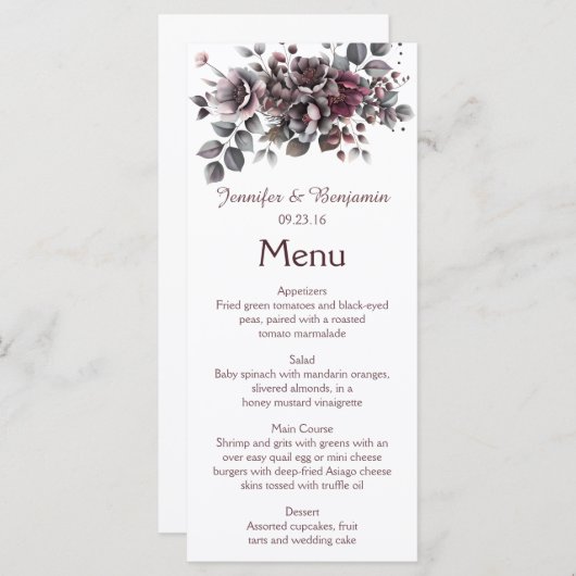 Wine, Dusty Purple, Dark Teal Wedding | Menu (Voorkant / Achterkant)