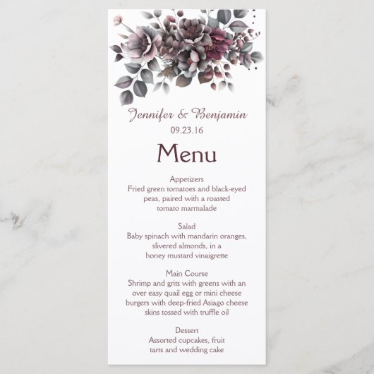 Wine, Dusty Purple, Dark Teal Wedding | Menu (Voorkant)