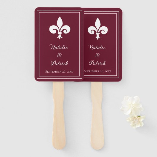 Wine Fleur de Lis Wedding Hand Fans Handwaaier (Voorkant en achterkant)