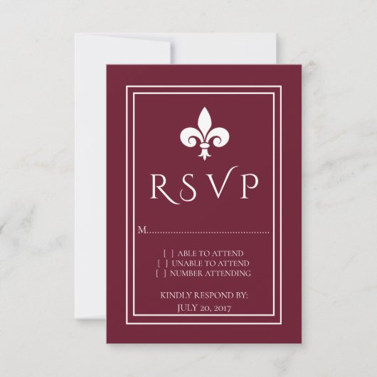 Wine Fleur de Lis Wedding RSVP Kaart (Voorkant)