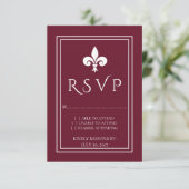 Wine Fleur de Lis Wedding RSVP Kaart (Staand voorkant)