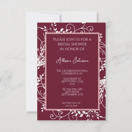 Wine Flourish Bridal Shower Invitation Kaart (Voorkant)