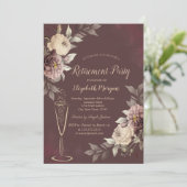  Wine Glass Blush Roses Brown Retirement Kaart (Staand voorkant)