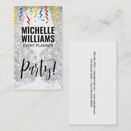 Wine Glass | Bokeh | Partij van Confetti Visitekaartje (Voorkant / Achterkant)