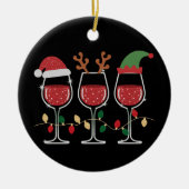 Wine Glass Christmas Lights Xmas Holiday Drinking Keramisch Ornament (Voorkant)